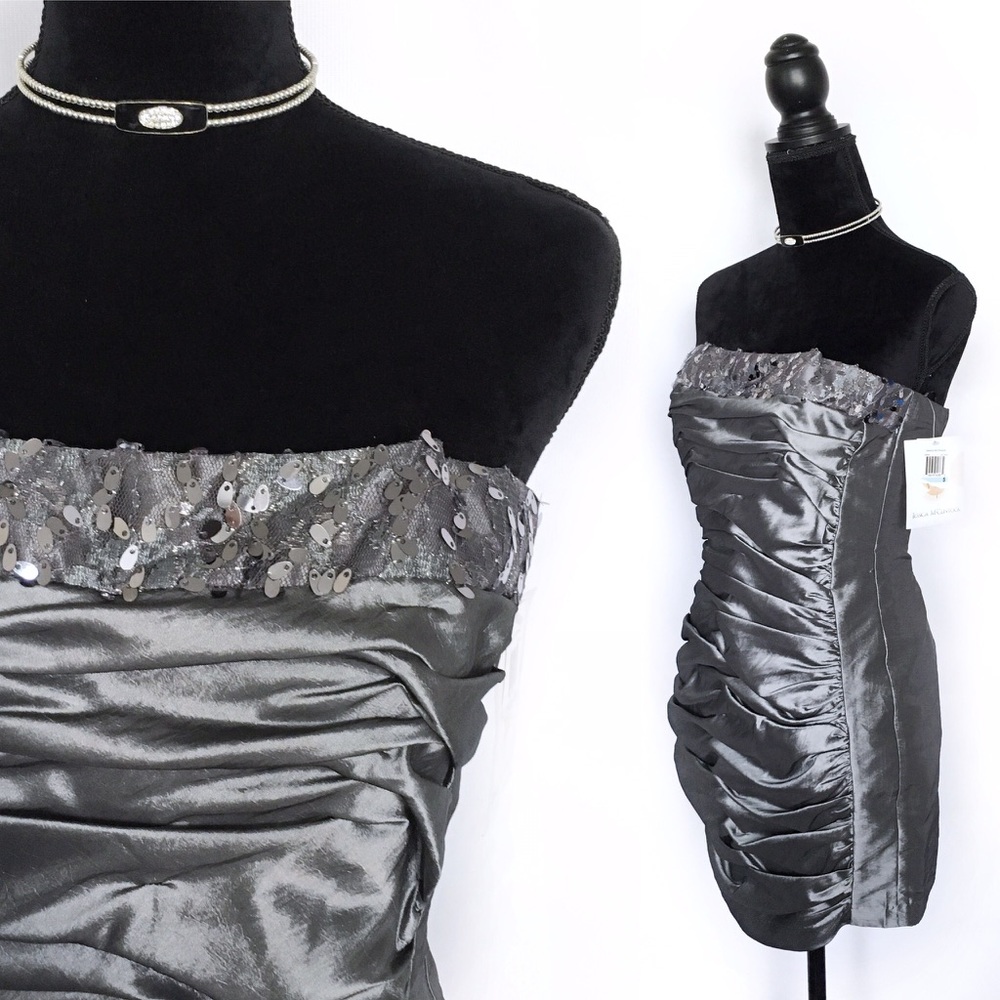 NEW Jessica McClintock Strapless Mini Metallic Formal Dress NWT